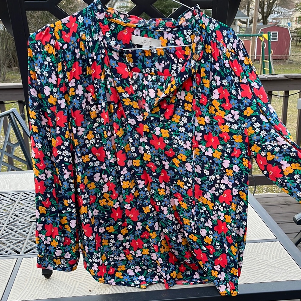 Loft Bright Floral Long Sleeve Blouse